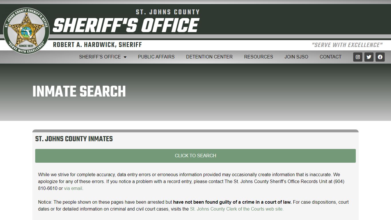 Inmate Search - St. Johns County Sheriff's Office | SJSO