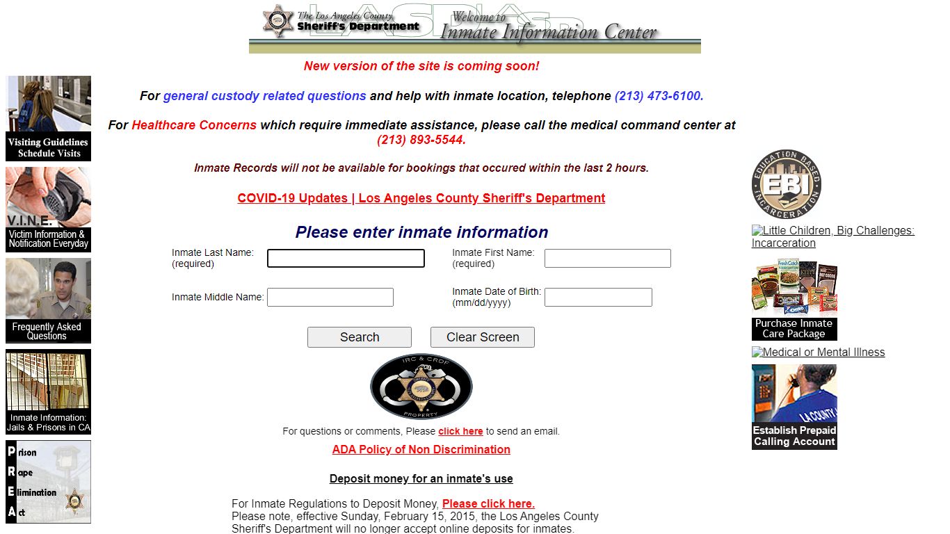 LASD Inmate Information Center - Inmate Search